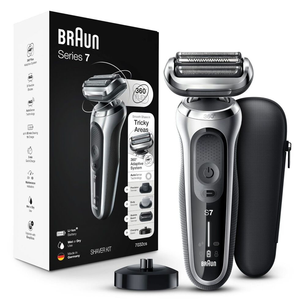 Open Box Braun Series 7 7032cs Wet & Dry Flex Electric Men Shaver Kit Silver